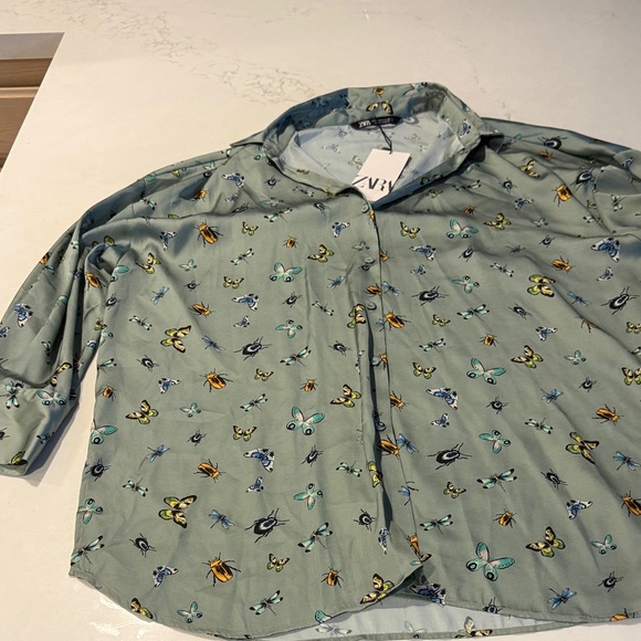 Zara Tops - Zara green blouse with Butterfly Print